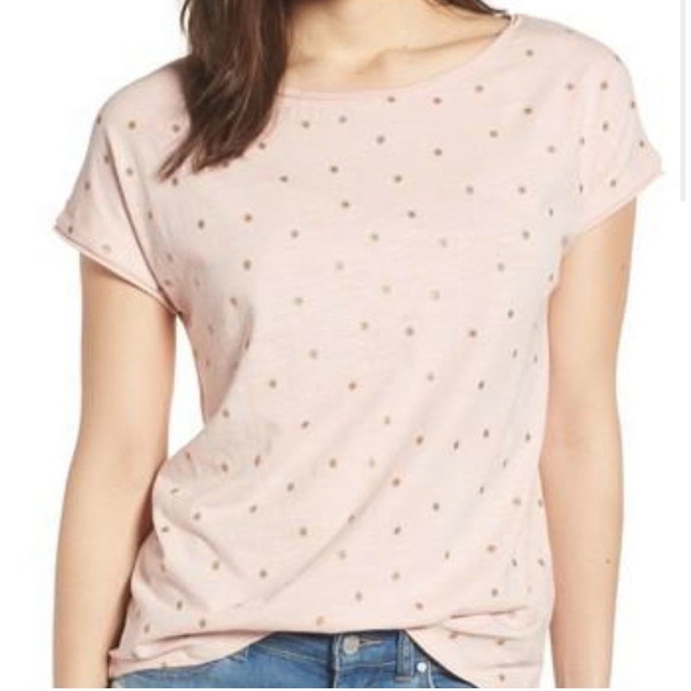 Boden White Tee With Gold Sparkly Polka Dots 10